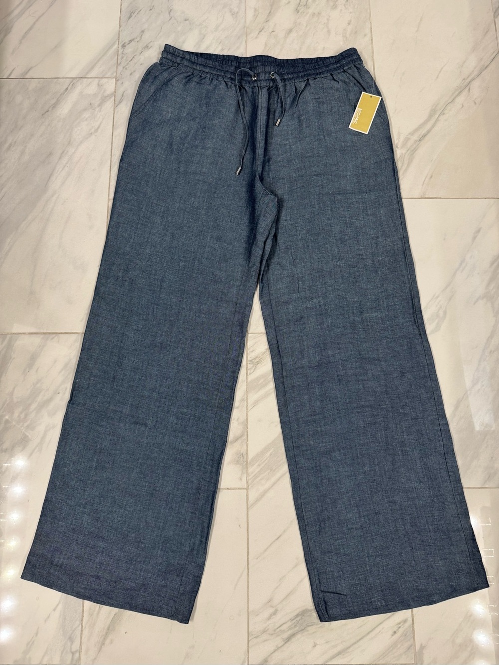 Michael Kors Wide Leg Chambray Pants Blue Size 14 NWT